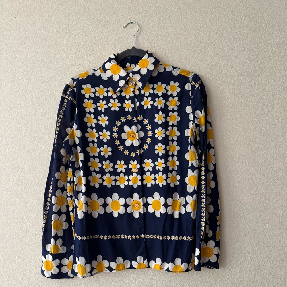 Authentic 1970s Flower Child Daisy Blouse Know Clothes Cotton XS/S